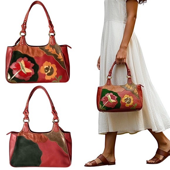 Isabella Fiore Leather Multicolored Handbag Floral Design Shoulder Bag - Picture 6 of 16